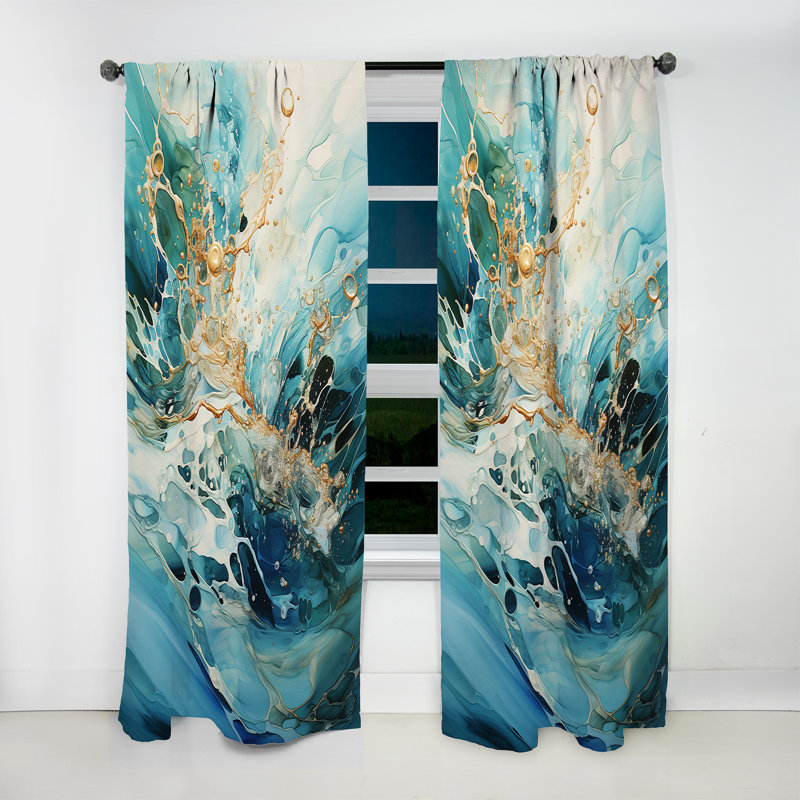 Aveiro Aqua Dream Rush Flow II - Abstract Collages Curtain - Velvet Room Darkening - 1 panel, 52" W x 120" L