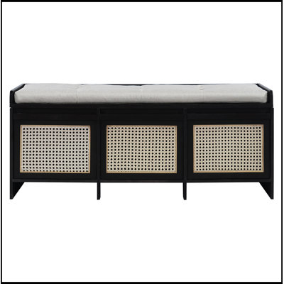 Storage Bench with Rattan Drawers and Removable Button