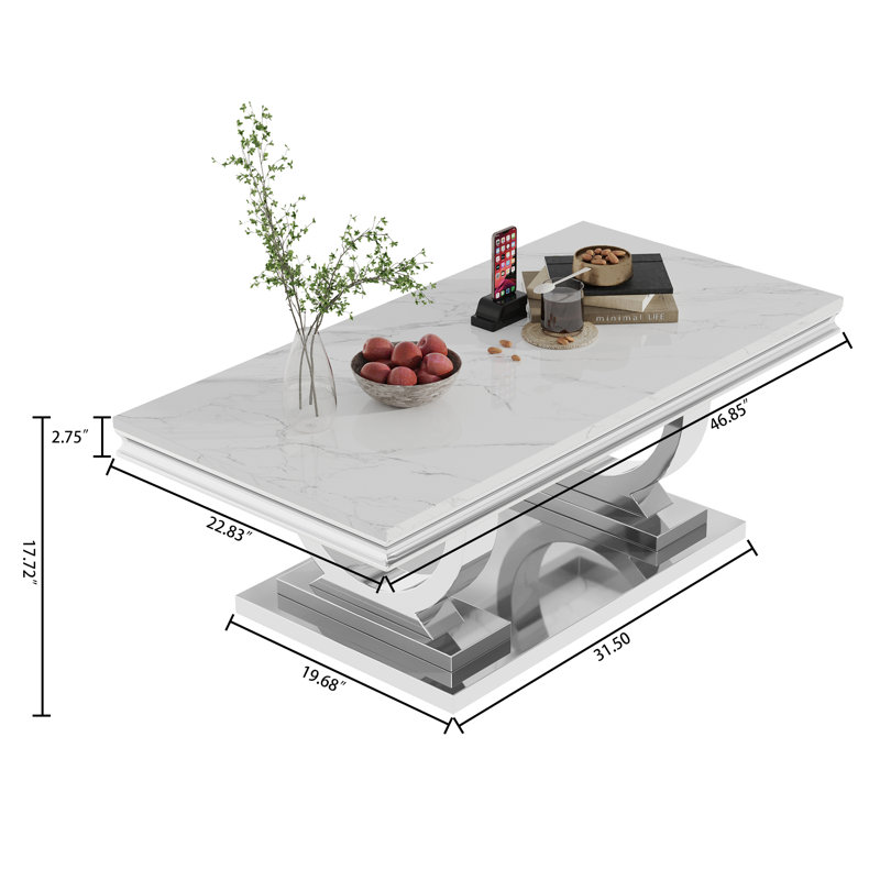 Eseta Single Coffee Table, White, Silver