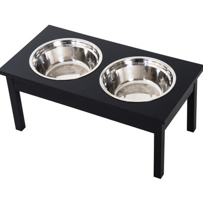 23" Elevated Dog Food Bowls - Black Wooden, Encourages Proper Eating And Digestion, Keeps Clean, Stable Base Design In Wood, Facilitates Healthier Digestion For Pets, Detachable Bowls,