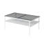 Table basse rectangulaire avec plateau en verre trempé gris et pieds blancs, table moderne pour le salon-125538150