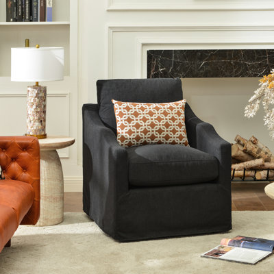28" Wide Down Fill Upholstered Slipcovered Swivel Barrel Chair