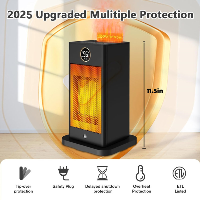 Smart Ptc Ceramic Space Heater With Motion Sensor And Built-in Humidifier, Portable Electric Heater With Etl Safety Protection