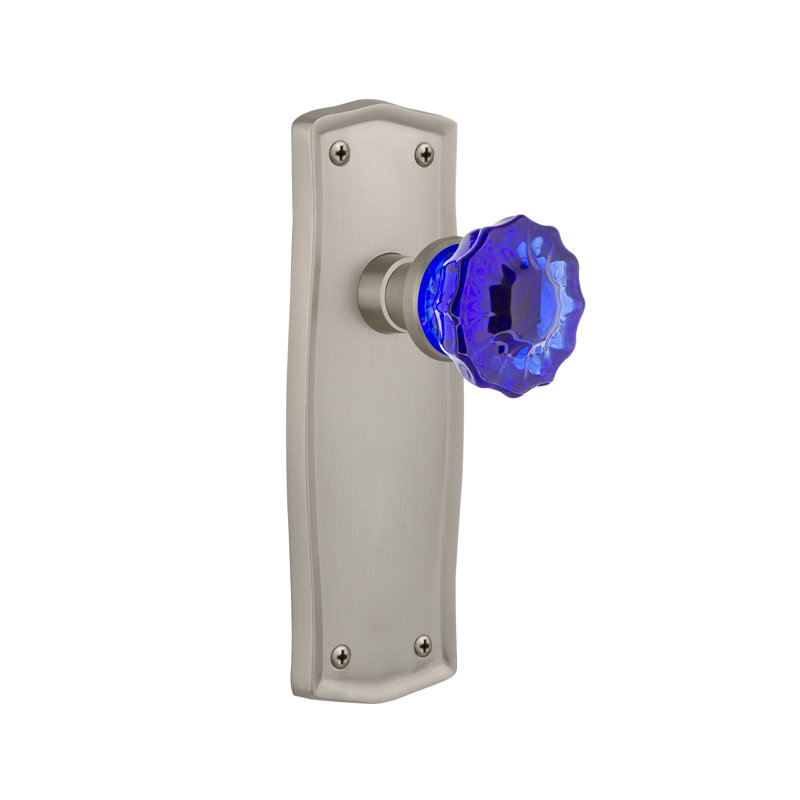 Prairie Plate with Crystal Cobalt Door Knob, Satin Nickel