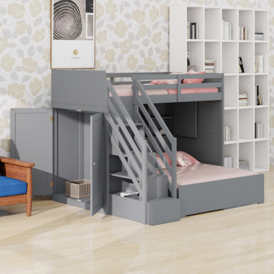 Space-Saving Bunk Bed Including Storage Staircase, Wardrobe and USB Ports for Convenience