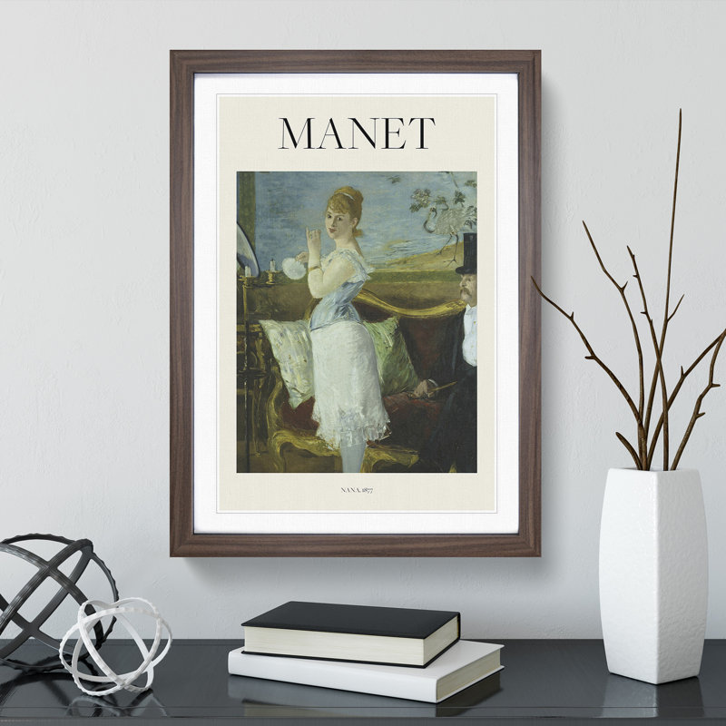 Nana by Edouard Manet - Picture Frame Painting, 48cm H x 36cm W x 2cm D, Walnut
