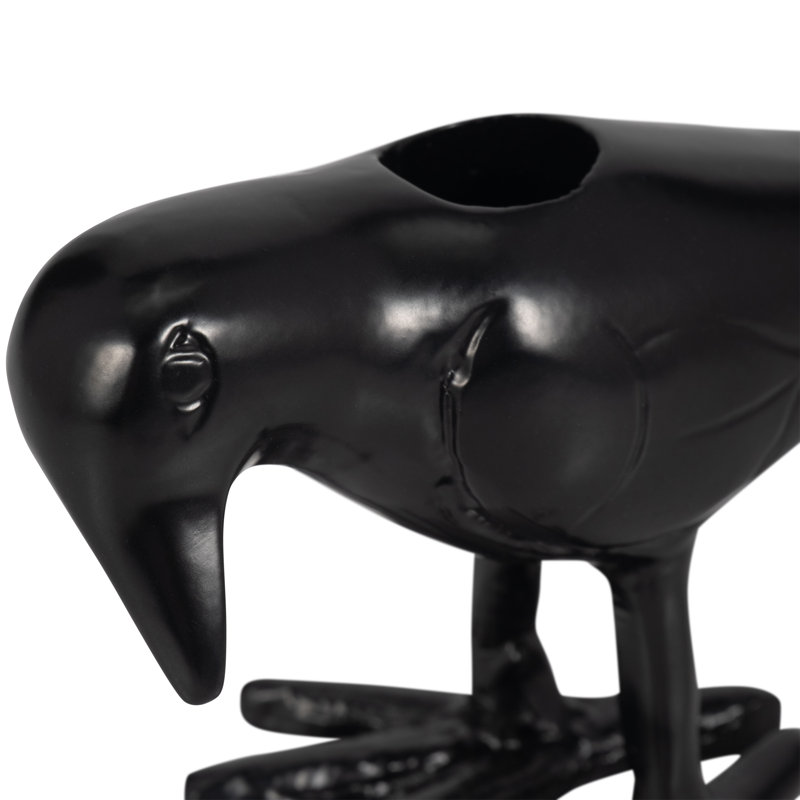 Modern Metal Crow Candle Holder for Living Room Decor - Decorative Taper Candlestick Holder for Tabletop Accent - 6", Black