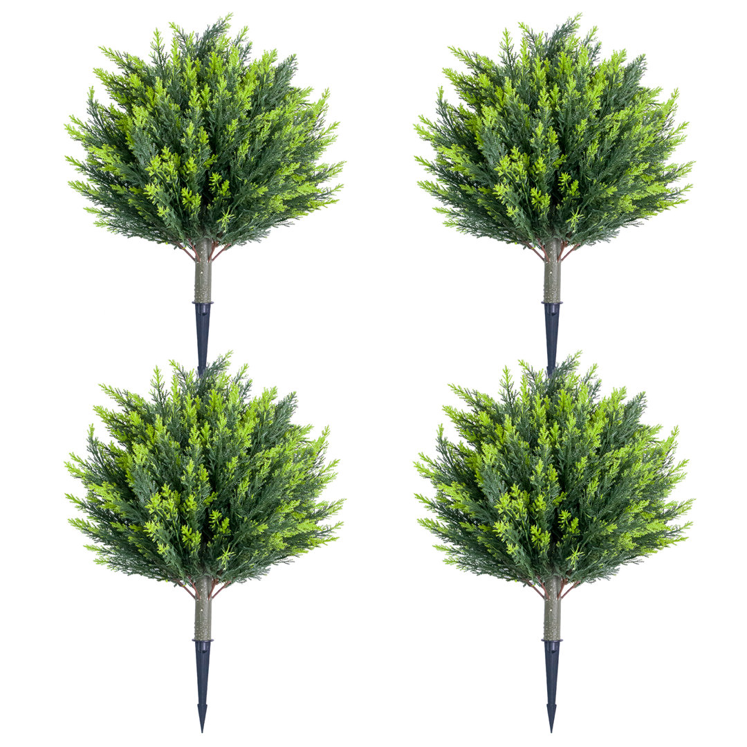 Artificial Topiary Ball Tree with Ground Spike, Artificial Cypress Topiary Tree with Metal Stake,Fake Evergreen Shrubs Bushes Plants with Ground Spike