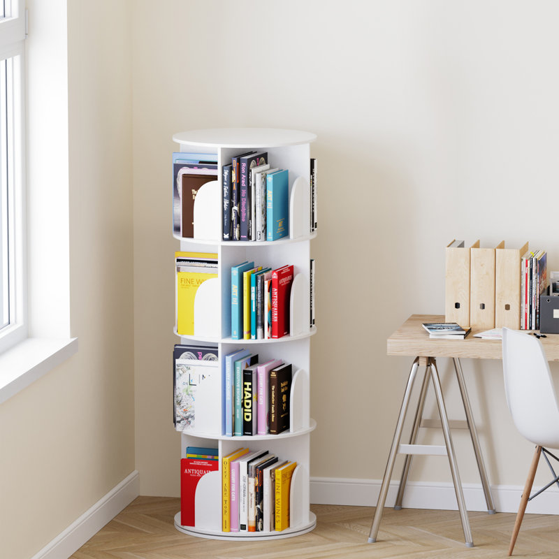 Rotating Bookshelf Tower, 360° Spinning Bookcase Lazy Susan, Revolving Round Carousel For Book Storage, Vertical Turning Spiral Corner Organizer
