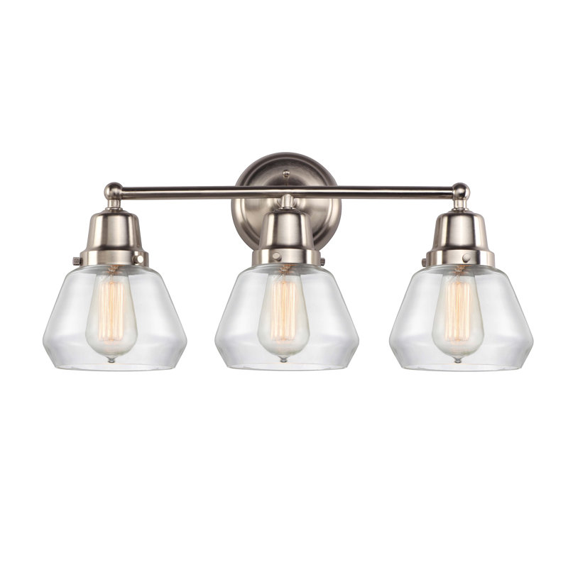 Cahn 3 - Light Dimmable Vanity Light, Brushed Satin Nickel, Incandescent, Clear