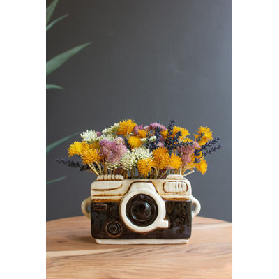  Artistic Camera Shaped Ceramic Planter – 5.5" Tall
