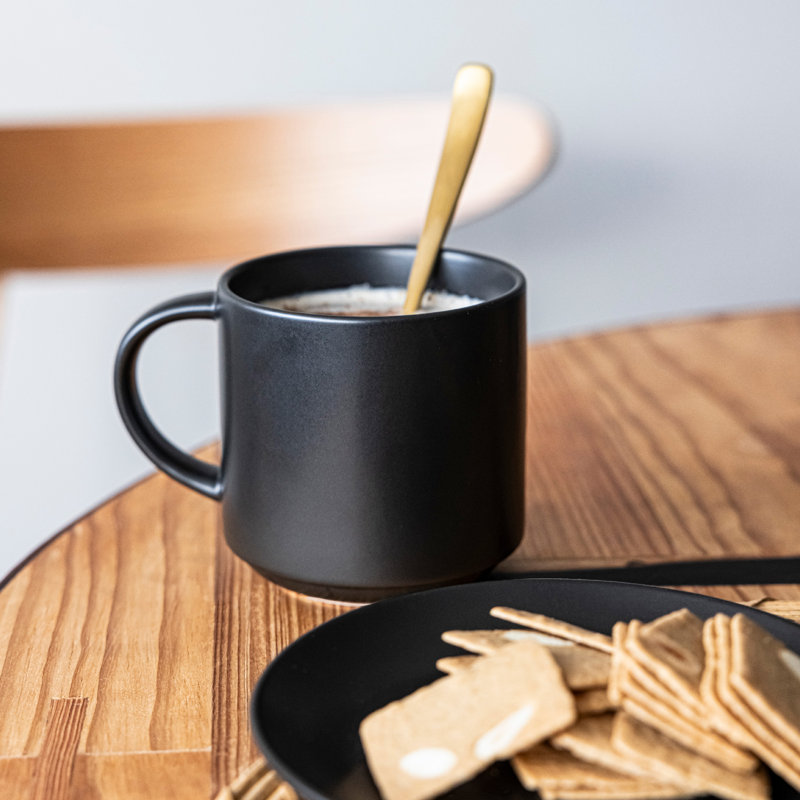 Over&Back Stackable Semi-Matte Hand-Finished Stoneware Mugs, Set of 4, Black