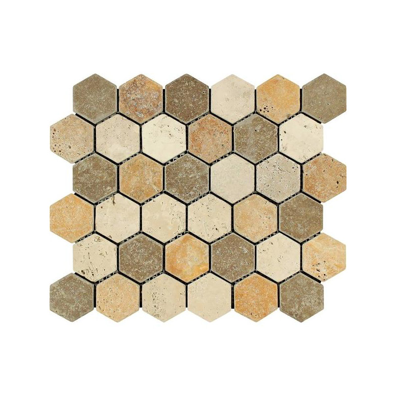 Carrelage mosaïque hexagonal mixte en travertin mélangé 2 x 2 po
