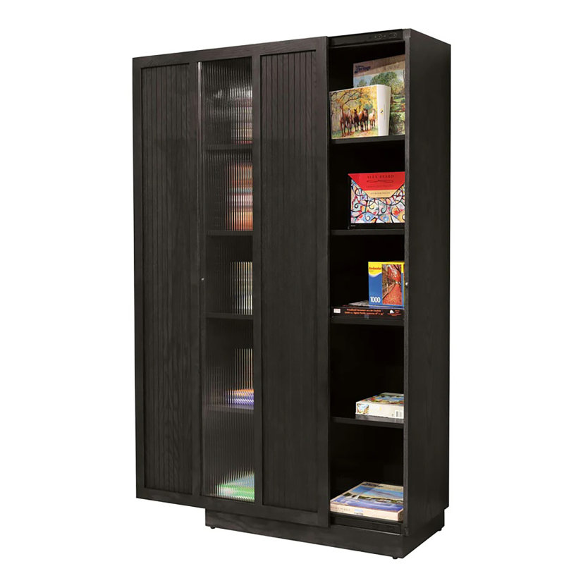 Nora 5-Shelf Sliding Door Storage Cabinet, Brown