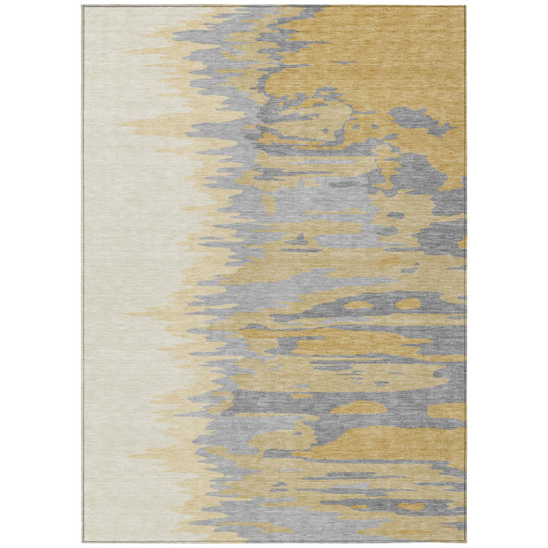 Tapis intérieur lavable abstrait doré 3 pi x 5 pi