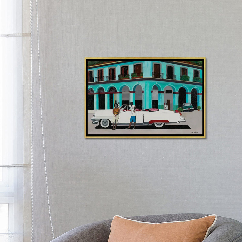Turquoise Havana, Cuba - reproduction d'art murale - toile encadrée, H 18 po x l 26 po, Doré
