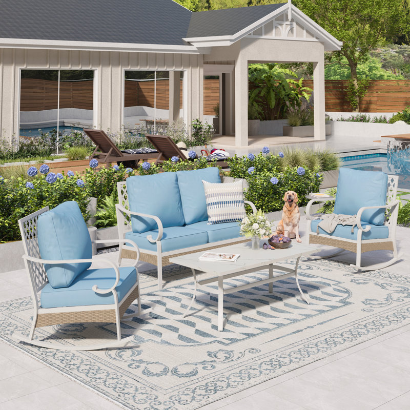 Tapasi 4-Person Patio Furniture Set with Rocking Lounge Chairs, Blue