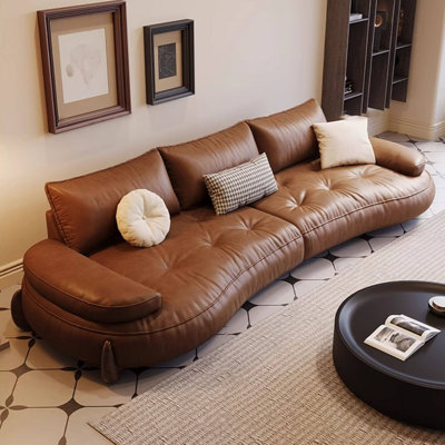 Coffee Genuine Leather Modular Sofa cushion Fourseat