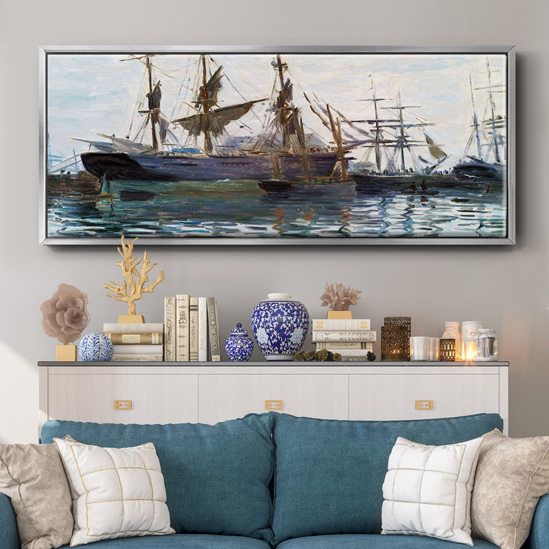 Ships In Harbor, 1873, reproduction d'art sur toile, H 12 po x l 30 po x P 1,5 po, Toile à cadre fermé SilverGold