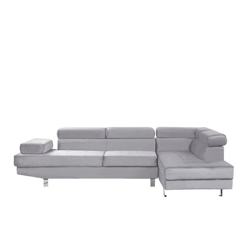 Ornelas 5 Seater Velvet Sofa & Chaise, Grey