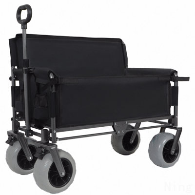 Chariot pliant avec banc et capacité de 500 lb - Chariot utilitaire 3-en-1 pliable avec pneus de plage tout-terrain pour le camping, la plage, l'épicerie, l'extérieur, noir
