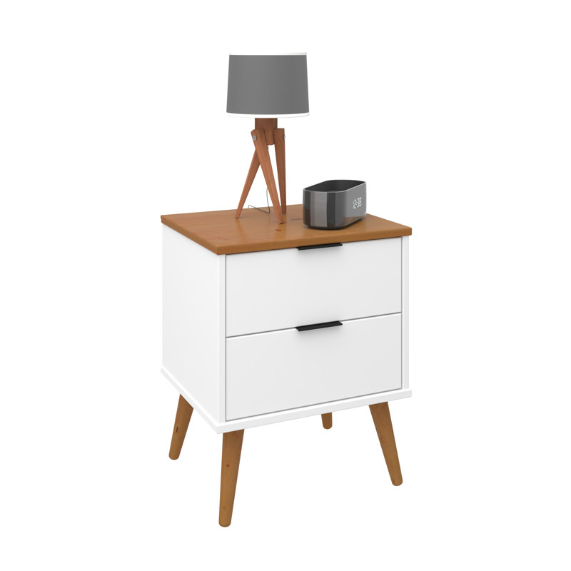 Alice Nightstand 2 Drawer with Solid Wood - Add a touch of charm and elegance to your space, White/Brown