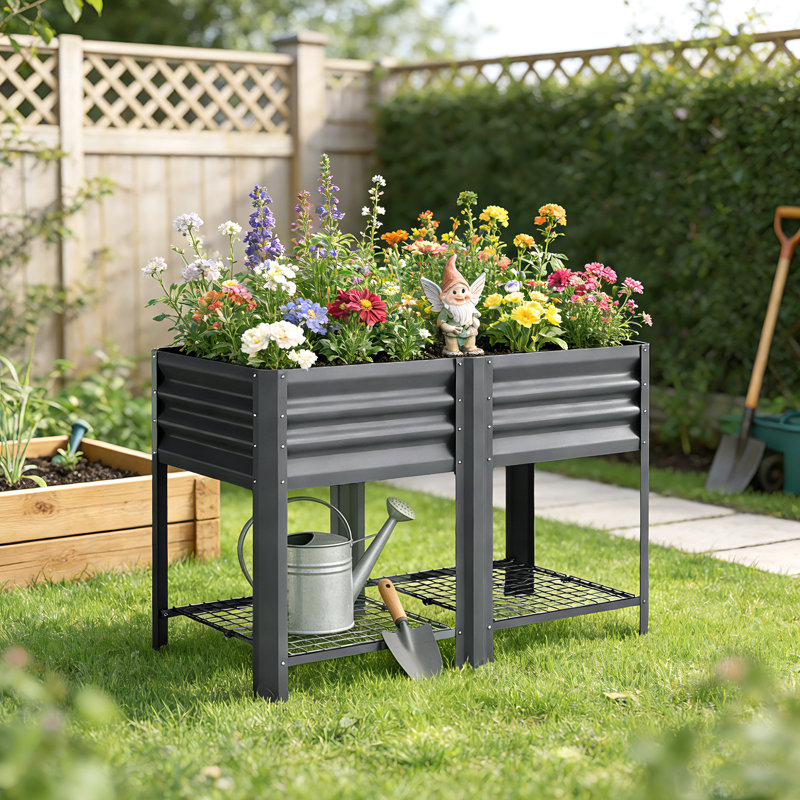 Raised Garden Bed with Storage Shelf 31.5", Dark Grey, Dark Gray