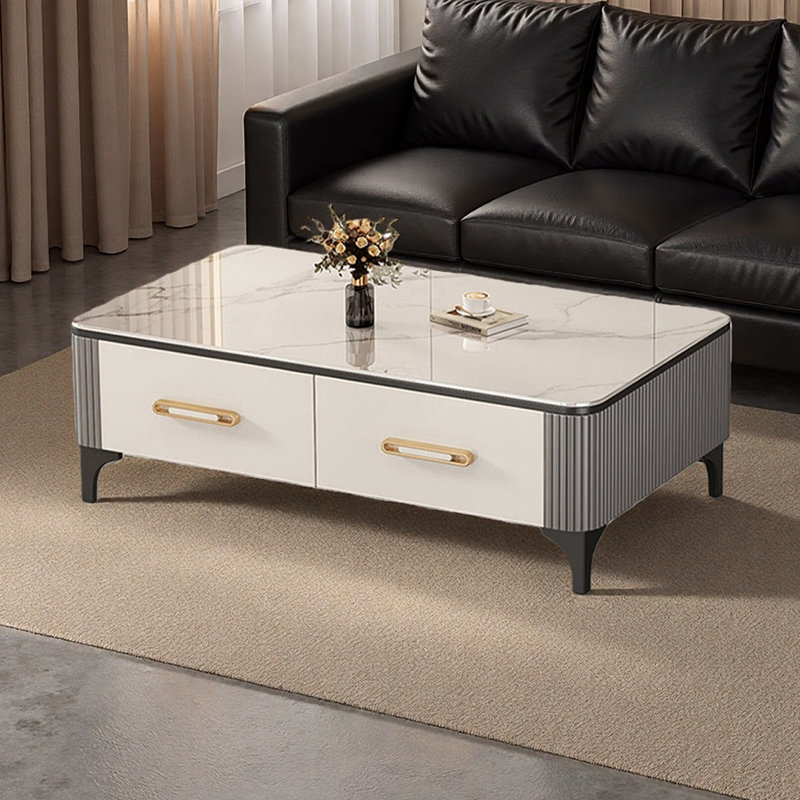 Table basse de luxe Italian Light, 15.74" H x 39.37" L x 19.68" W, Noir, Blanc/Noir