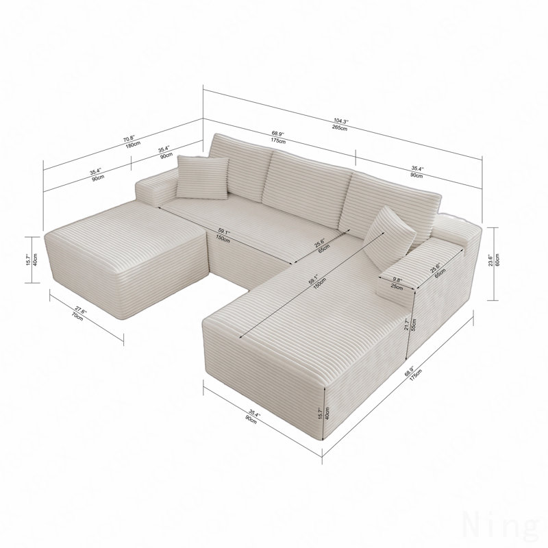 Siège modulaire modulaire pour canapé, canapé rembourré et compressé pour le salon, la chambre à coucher, un appartement, aucun assemblage requis, combinaison libre de 3 pièces, tissu en velours côtelé moelleux
