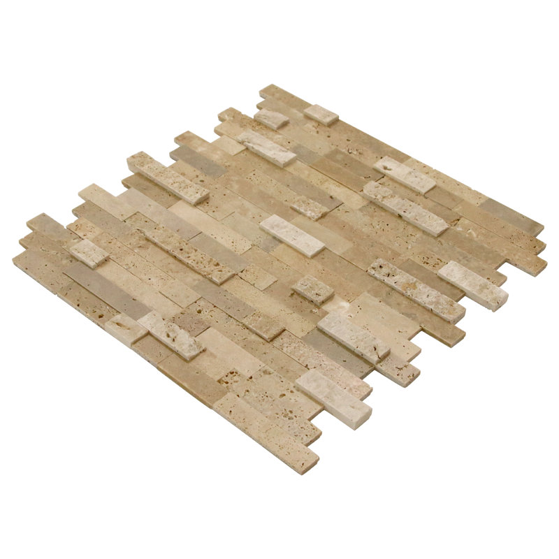11.5" x 10.7" 3D Natural Stone Peel & Stick Mosaic Tile, Beige