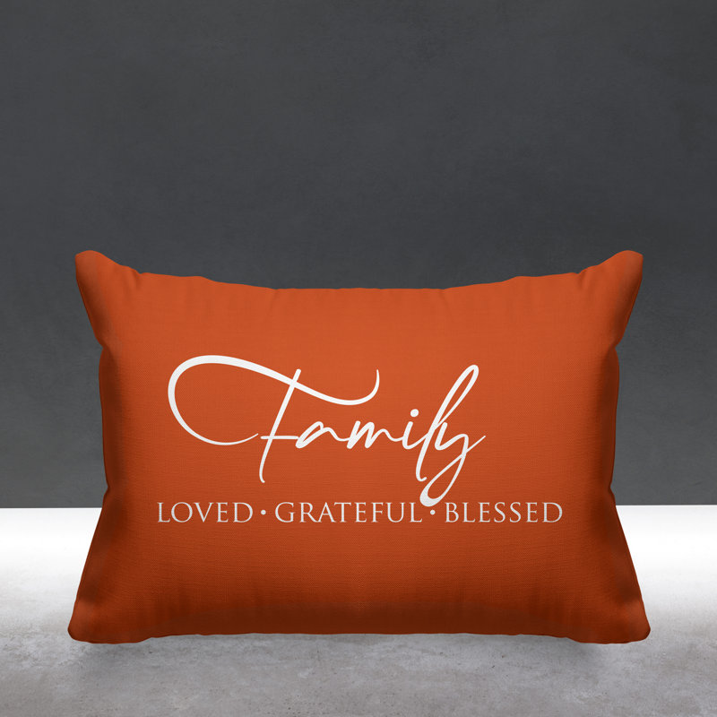 Famille Aspire: Housse et insert de coussin rectangulaire extérieur bien-aimé, reconnaissant et heureux, Orange