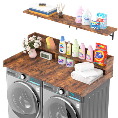 Waterproof Wooden Washer Dryer Countertop with Wall Shelves Set