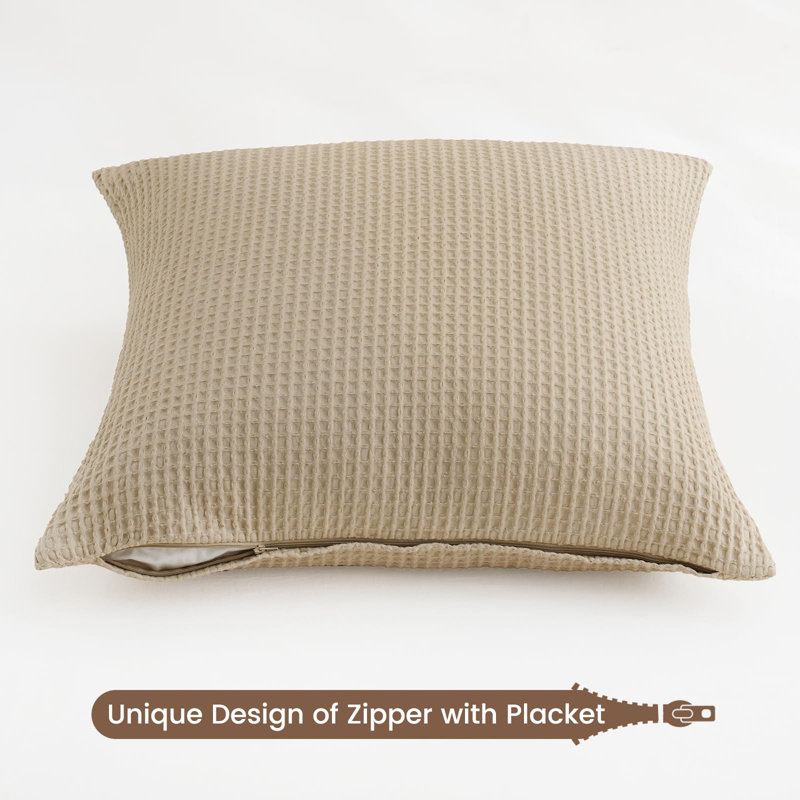 PHF 100% Cotton Waffle Weave Pillow Cover, 2 Pack Elegant Home Decorative Square Throw Pillow Covers for Bed Couch Sofa