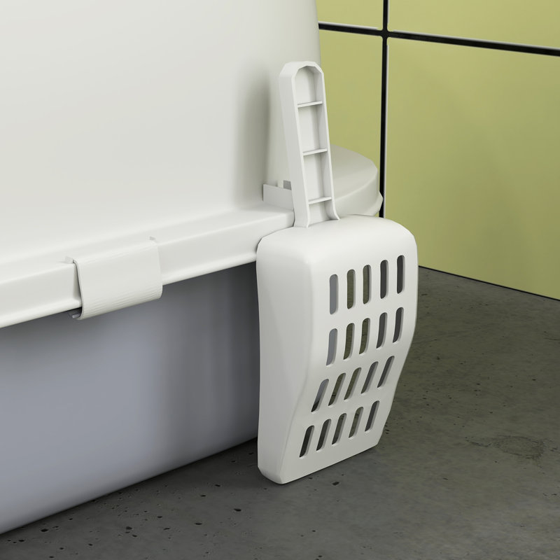 Cat Litter Box, Enclosed Kitty Litter Box with Lid, Scoop, Grey/White