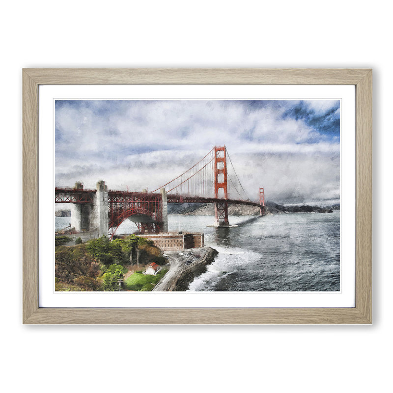 Golden Gate Bridge Vol.5 - Picture Frame Painting, 36cm H x 48cm W x 2cm D, Oak Framed