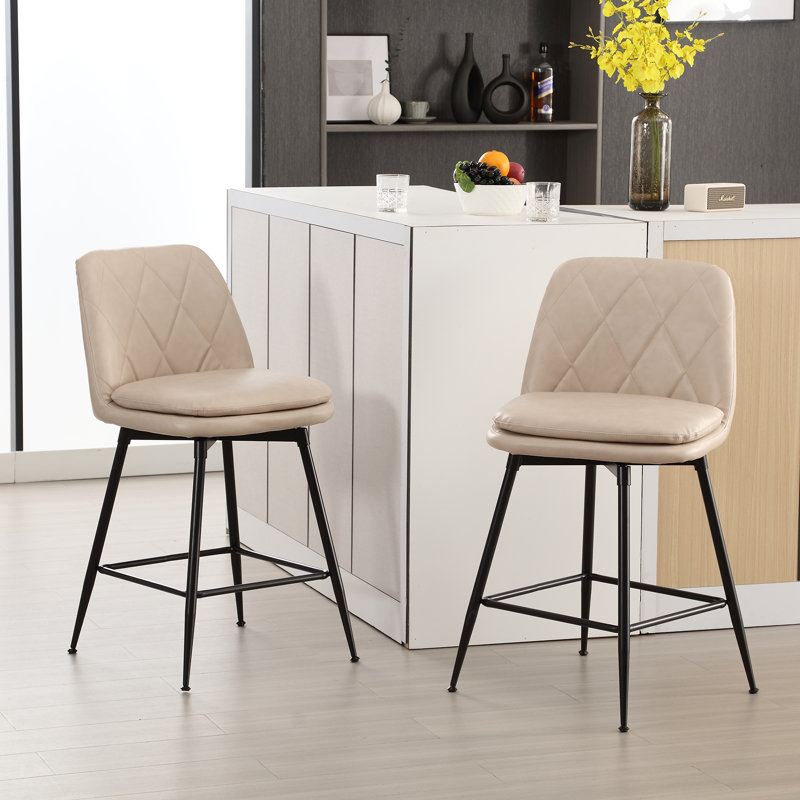 Tabourets de bar Syheem, Tabouret de comptoir (siège d'une hauteur de 25,6, Crème