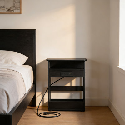 Narrow Nightstand, 3-Tier End Table With 2 USB Ports & Power Outlets For Small Spaces