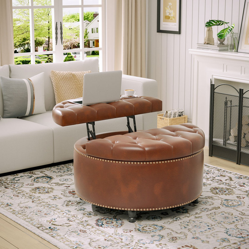 Modern Leather Ottoman Coffee Table with Lift Top