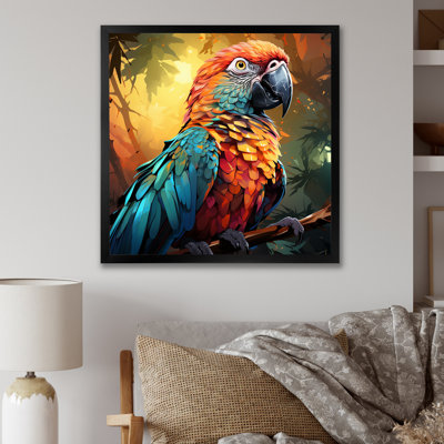 «Orange and Blue Jungle Parrot Paradise I», art mural perroquet