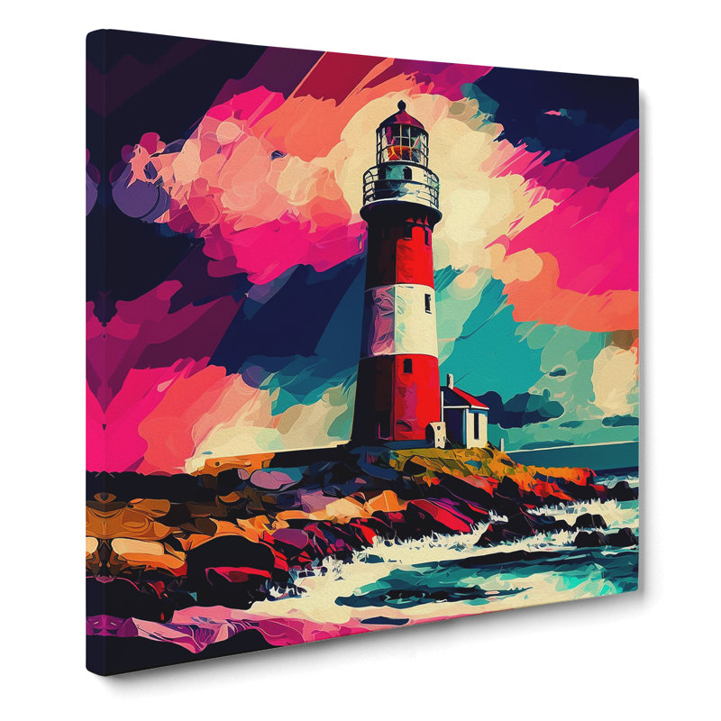 Lighthouse Fauvism - Wrapped Canvas, 35cm H x 35cm W x 3cm D