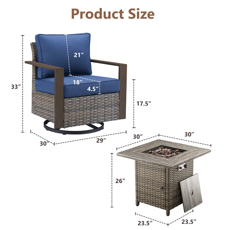 Ensemble de conversation 5 pièces pour chaise de patio moderne avec foyer, Bleu, Gris