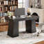 Bureau d'ordinateur moderne de 55 po avec tiroirs et tablettes de rangement, grand bureau de jeu avec 2 armoires pour bureau personnel et bureau, noir