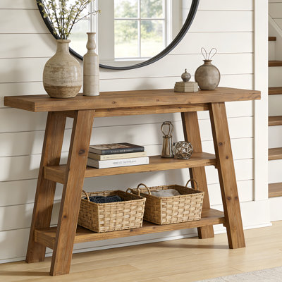 47.24" Small Console Table, Farmhouse Solid Wood Entryway Table With 3-Tier Storage Shelves For Living Room