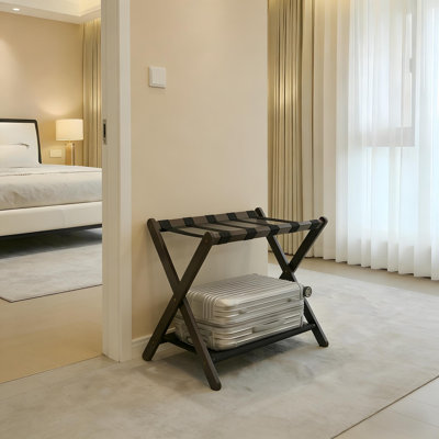 Folding Luggage Rack with Storage Shelf and Nylon Straps for Bedrooms, Living Rooms, and Hotels