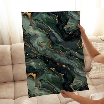 Abstract Emerald Green & Gold Geode Marble Crystals VIII Modern Unframed Art Print