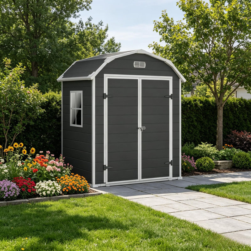 Remise de rangement robuste en résine 6 po x 4,5 pi avec plancher, fenêtre, ventilation, porte verrouillable pour équipement de jardin