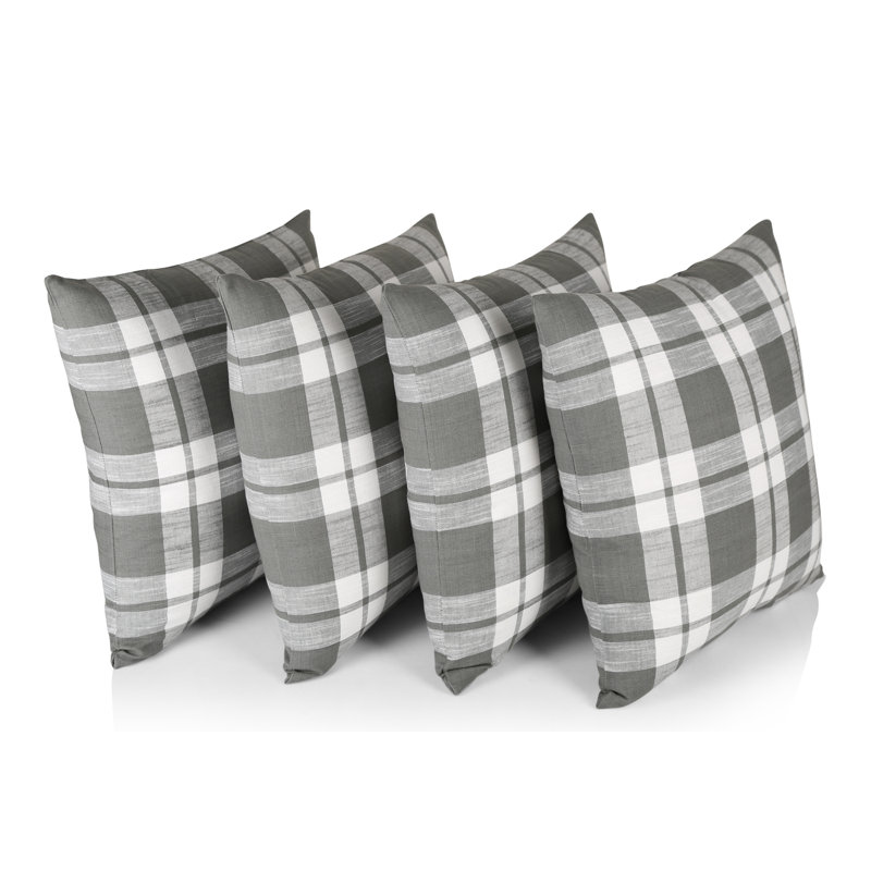 Lowry Plaid Square Throw Pillow Cover, Grey