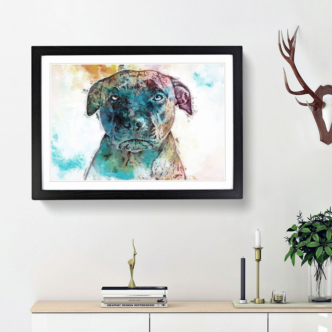 A Staffordshire Bull Terrier Dog in Abstract - Picture Frame Painting Print