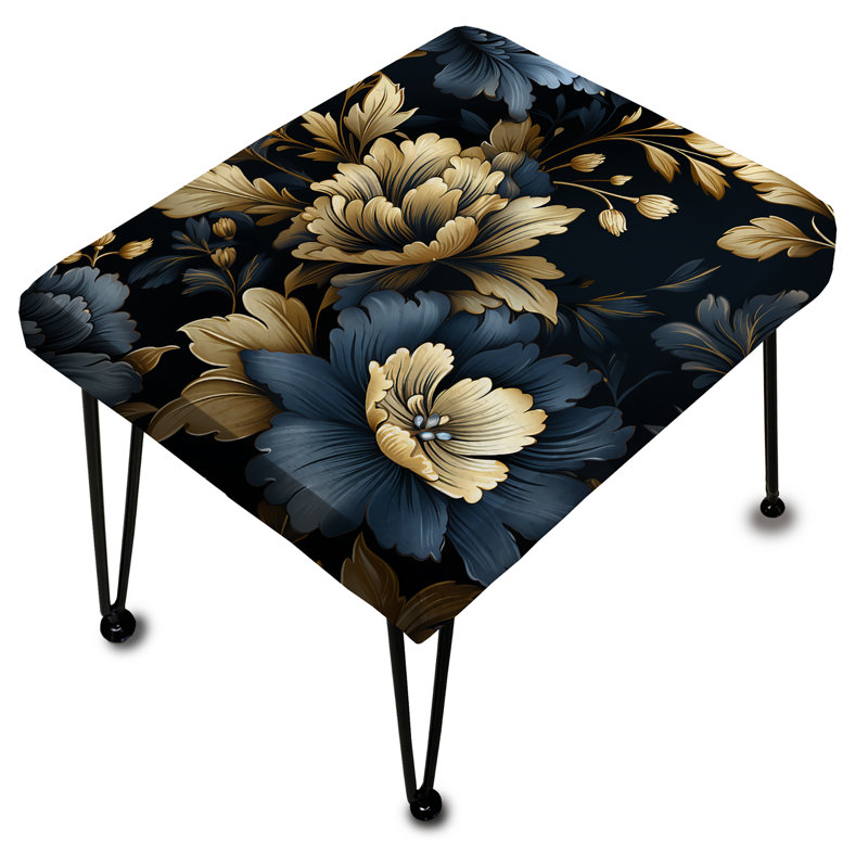 Repose-pieds rectangulaire foncé damassé Glamour V bleu foncé et doré