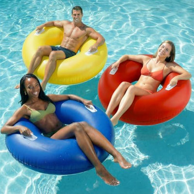 Large Inflatable Pool Float Rings For Adults Kid, 3 Pack 44" Swim Floaties Tube W/Handles, Summer Tanning Water Floating Lounge, Outdoor Beach Lake Ri